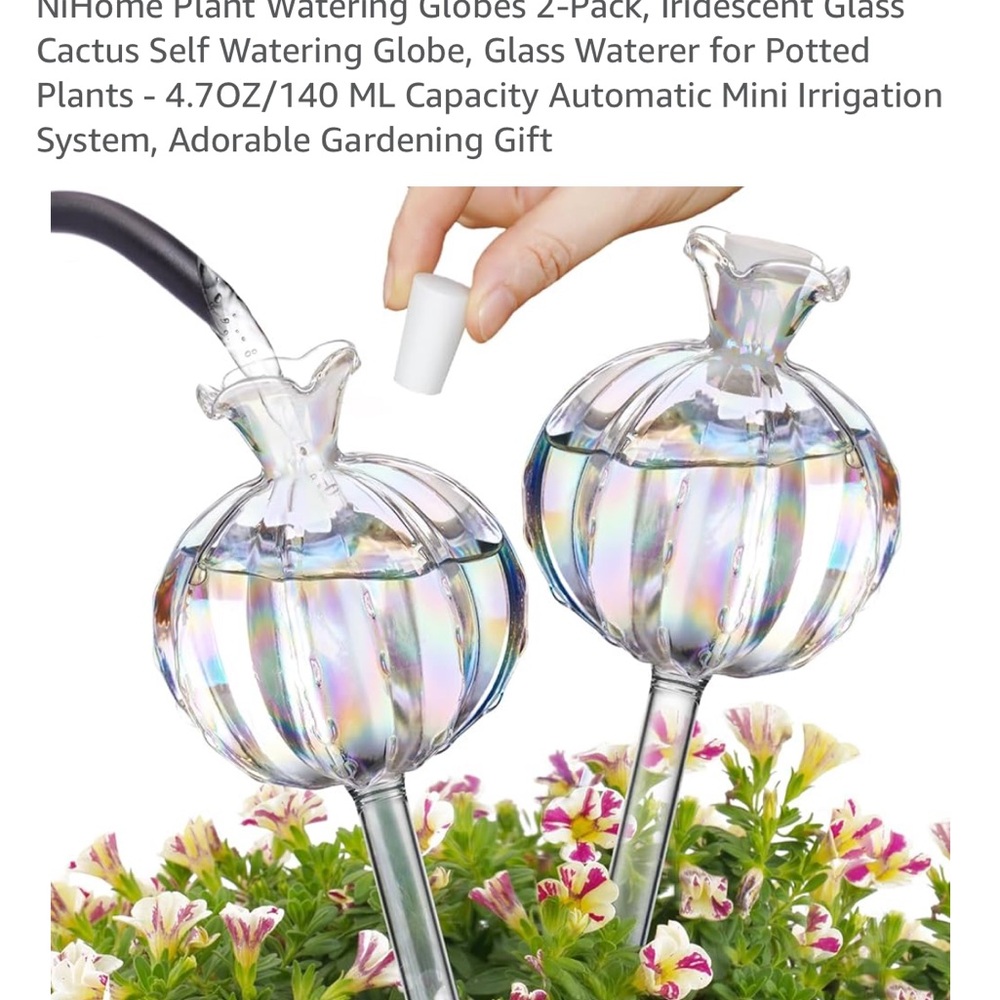 NiHome Iridescent Glass Cactus Self Watering Globe (2-Pack)